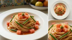 トマトの甘酸っぱさに柚子こしょうが効く、ひんやり冷製パスタ—甘酒でまろやか仕上げ