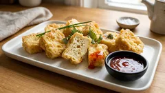 米粉×片栗粉でカリッと軽い！高野豆腐の洋風天ぷら、スイートチリ添え