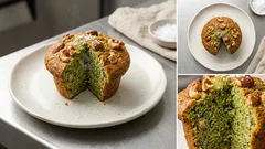 甘さ控えめがちょうどいい—塩ひとつまみで香り立つ塩モリンガマフィン（オートミール粉＆豆乳）